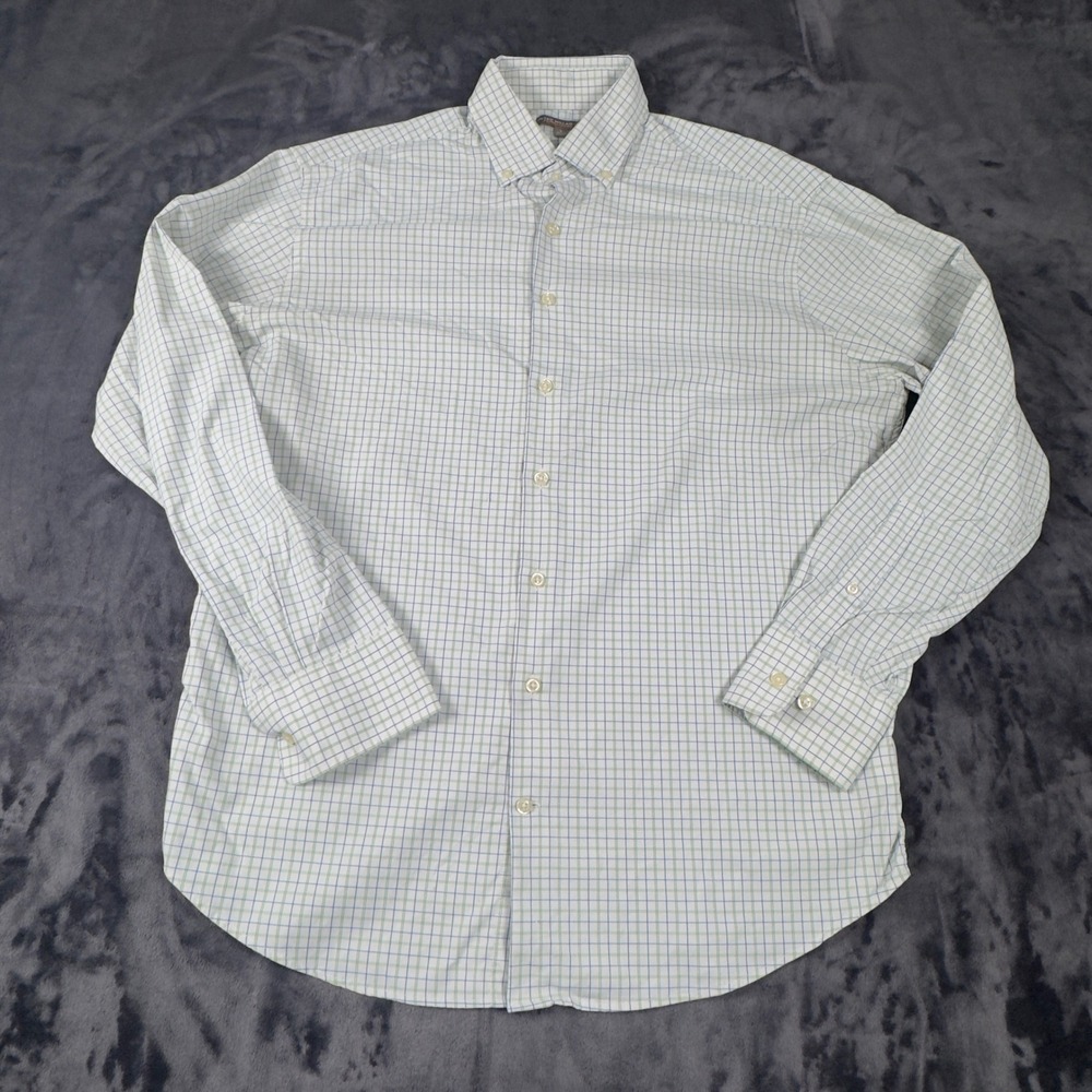 Peter Millar Button Down Mens Large Blue Green Check Summer Comfort Shirt 4087